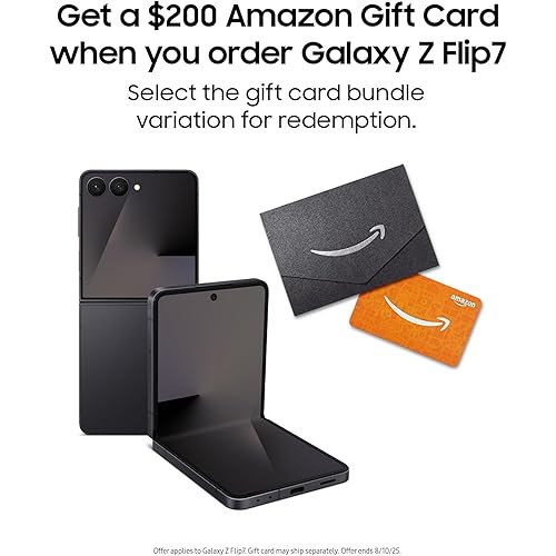 Samsung Galaxy Z Flip7 Cell Phone + Gift Card, 256GB AI Smartphone, Unlocked Android, Long Battery Life, 2025, US 1 Yr Manufacturer Warranty, Jet Black