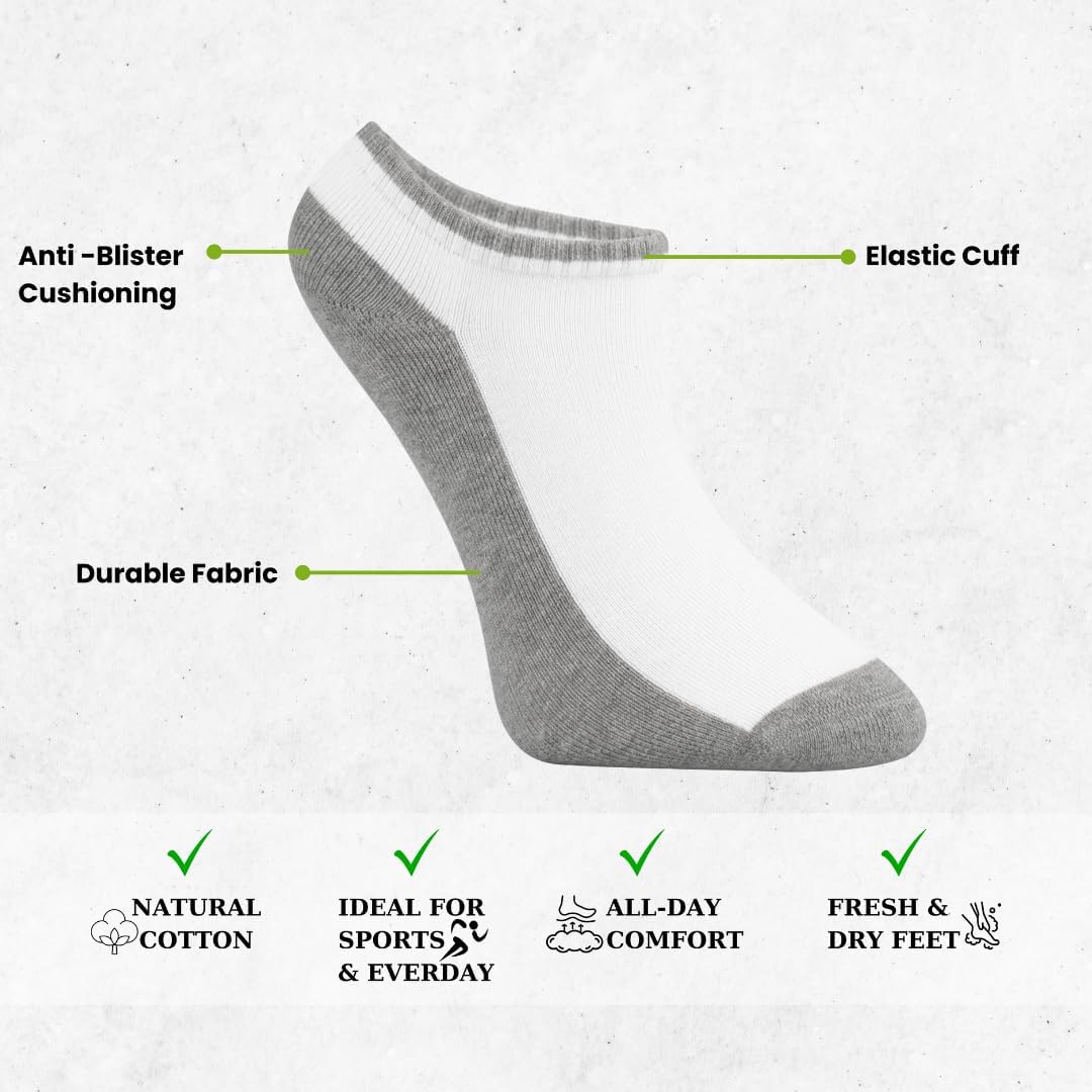 Women Athletic Extra Low Cut Socks Size 6–9, Cotton Terry Sole Sports Socks in White and Grey 4 pairs