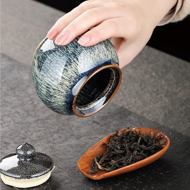 SONGCHAO Sugar Jar Ceramic Tea Cans Sealed Cans Retro Tea Storage Cans Portable Mini Tea Cans Small Stoneware Tea Cans Tea Canister(B)