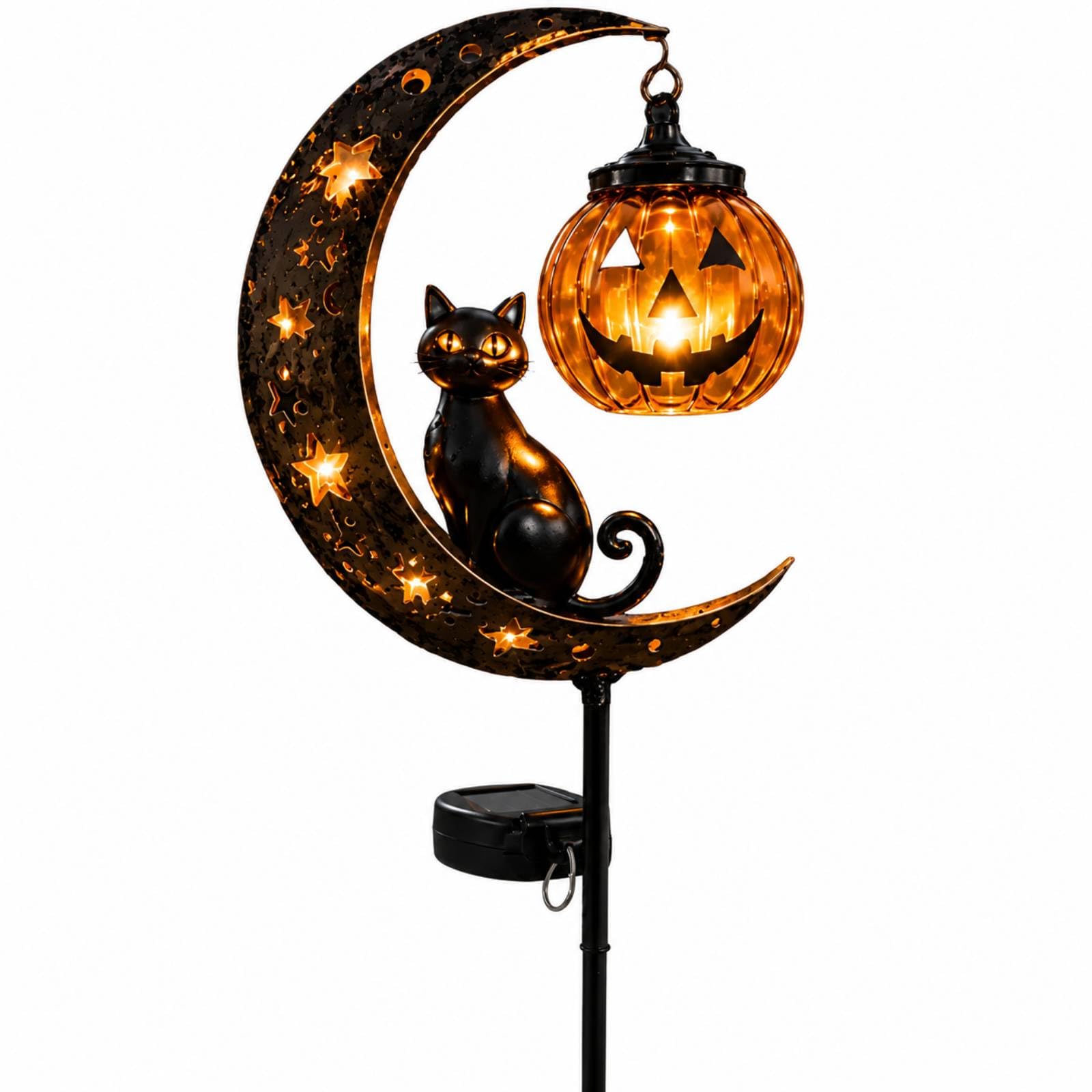Pumpkin Moon Garden Stake, Pumpkin Moon Garden Stake Light, Solar Halloween Black Cat Garden Stake Light, Hanging Jack-O'-Lantern Lantern for Garden, Patio, Walkway, Porch