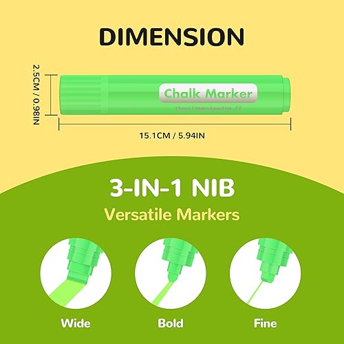 Miniatura 3 de BIGTHUMB 12 marcadores de ventana jumbo, marcadores de coche llamativos de 0.59 pulgadas, marcadores de pizarra borrables para pizarra, automóvil,