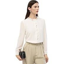 DAISYSILK 100% Silk Chiffon Blouse for Women Long Sleeve Round Neck