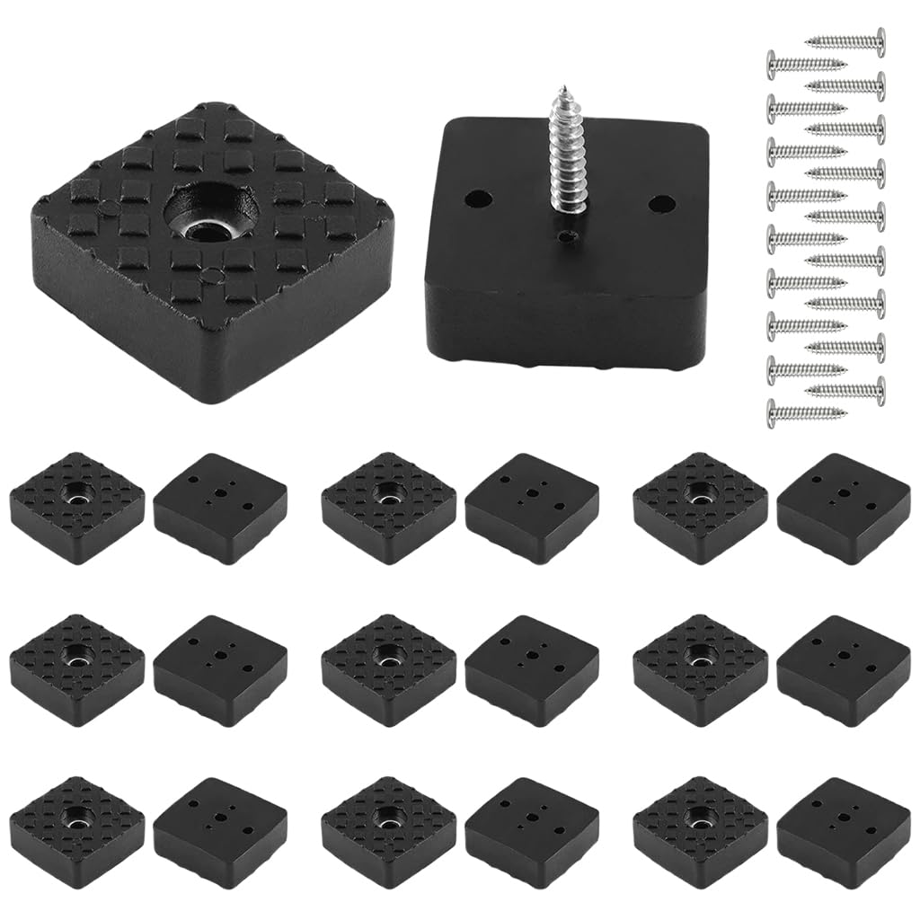 Serplex® 20Pcs 1.18Inch/30mm Rubber Furniture Pads with Screws, Black Square Non Slip Furniture Feet Heavy Duty Couch Feet Covers for Chair, Table, Desk, Sofa-Black-image-20
