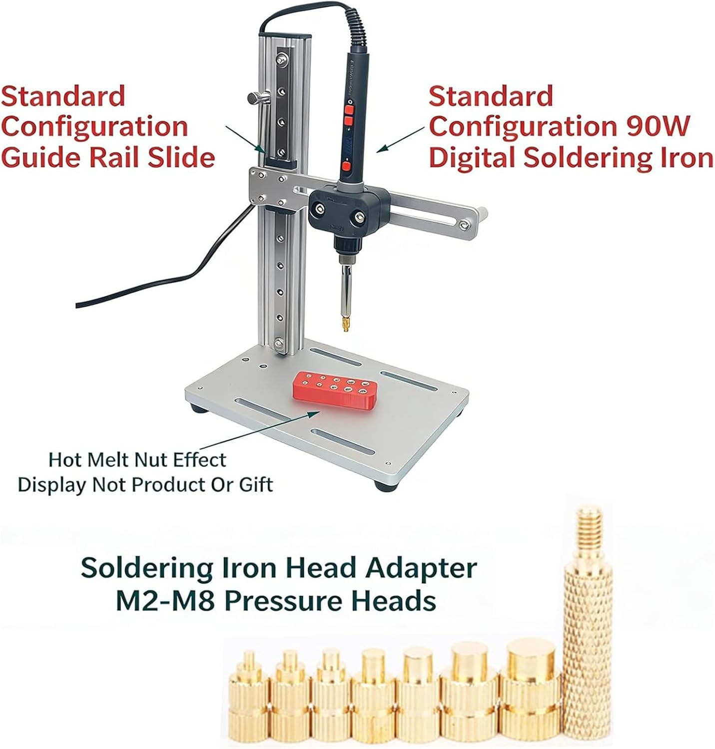 Vertical Heat Set Insert Tool, M2-M8 Tips, Multi-Directional for 3D Printing & Plastic Parts