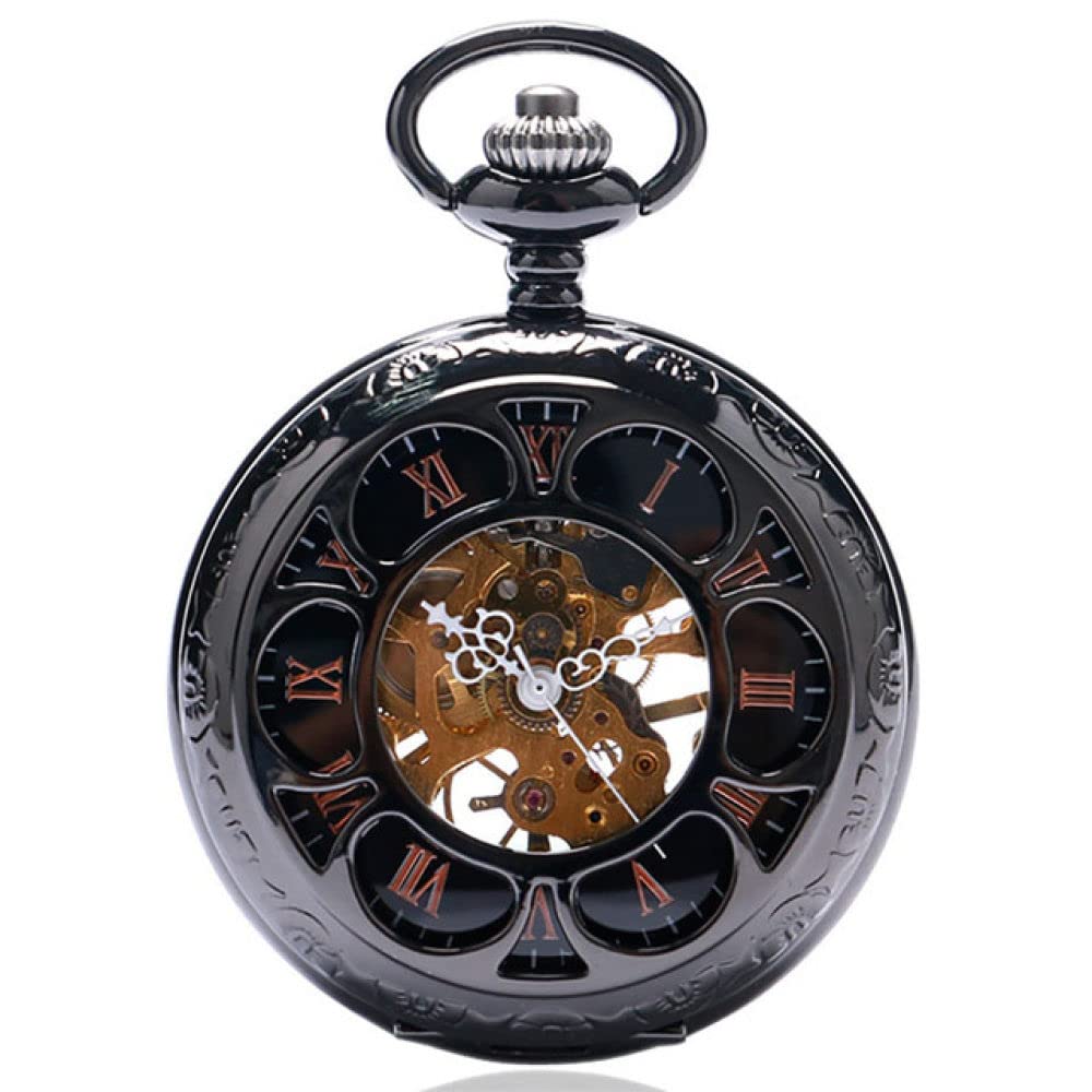 Vintage Schwarz/Silber halbkreis mechanische Handwindtaschenuhr Kette Luxus Steampunk Frauen Männer Uhren männliche Uhr Geschenke