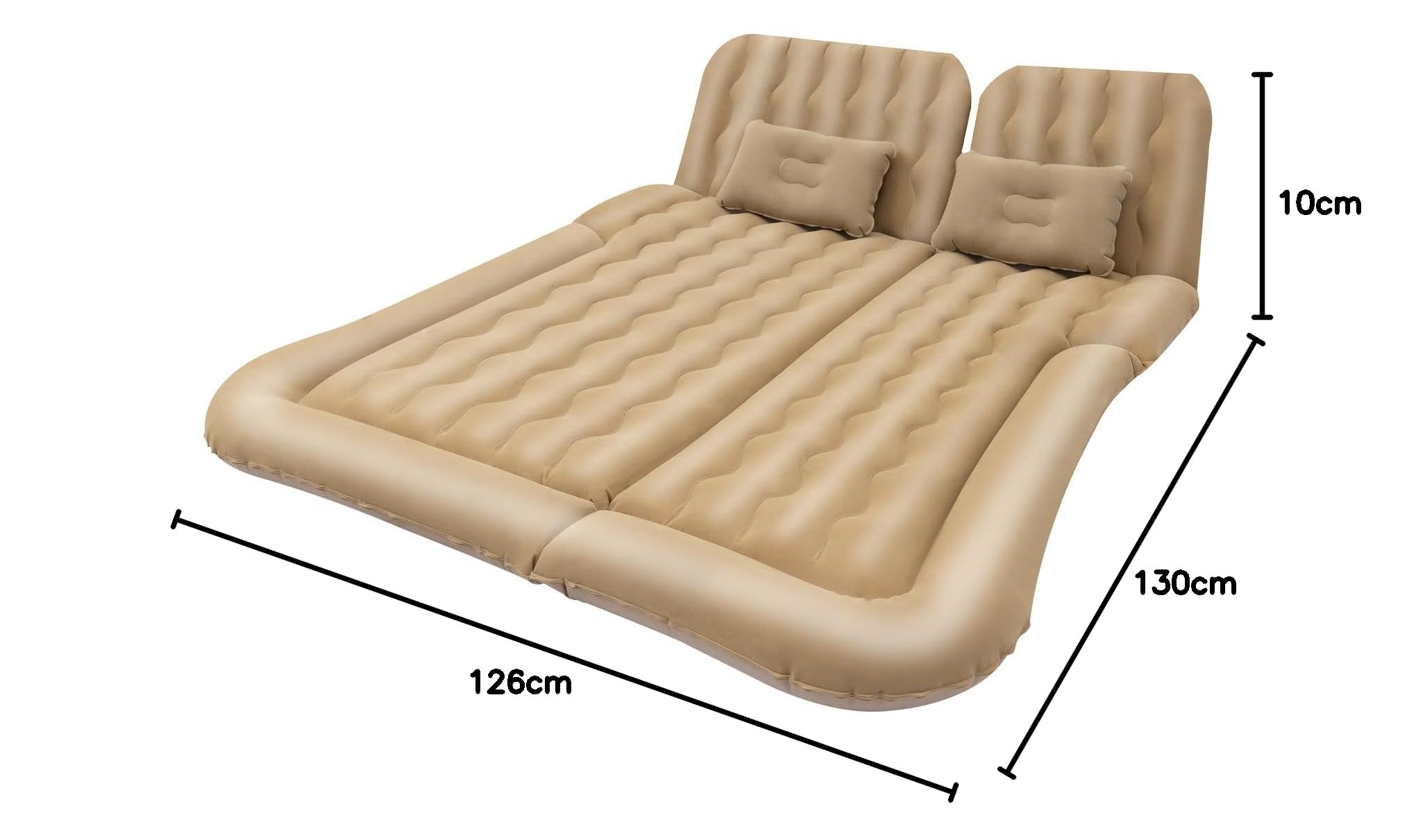 Materasso ad aria per auto, SUV e campeggio, con pompa e 2 cuscini, autogonfiabile, portata: 250 kg, per viaggi, campeggio, attività all'aperto, 174 x 126 cm (beige)