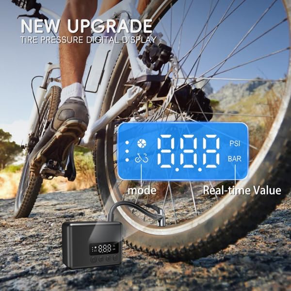 Pocket Air Pump Mini Bike Pump Electric 130PSI with Presta & Schrader Valves Auto Stop Fast Inflation Type-C Rechargeable Battery for All Bicycles & Balls Cycling Essentials - Wireless Tire Inflator