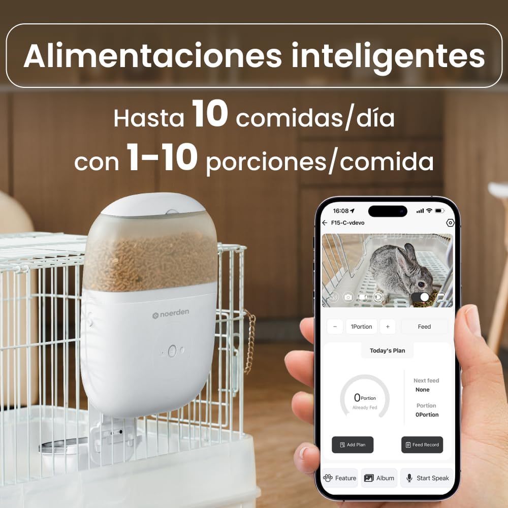 NOERDEN Hoppy Comedero con Cámara para Gatos y Perros Pequeños, Video en Vivo y Audio Bidireccional, Alimentación Programada hasta 10 Comidas al Día