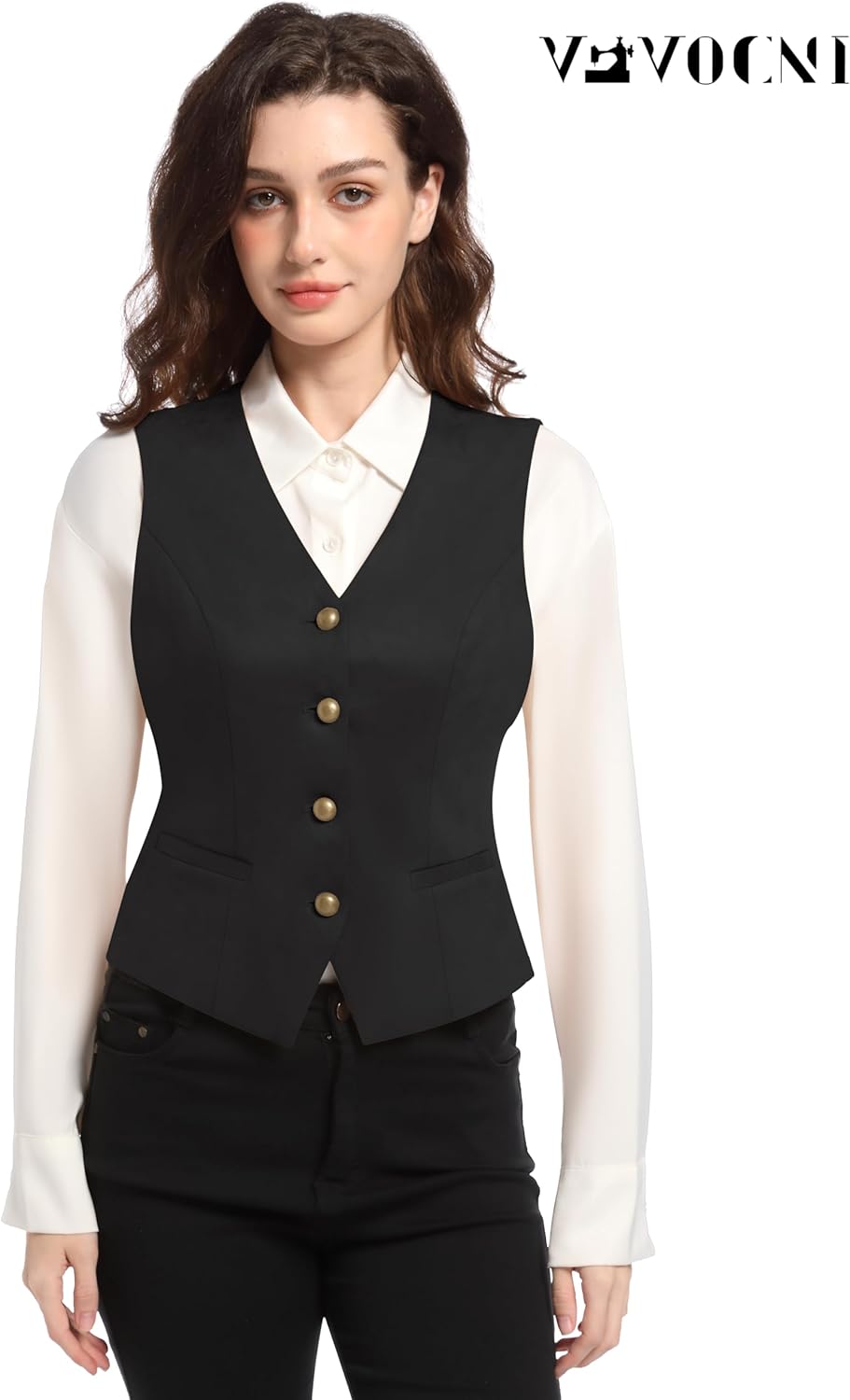 V VOCNI Women's Faux Suede Vest Cowgirl Western Vest Leather V Neck Slim Fit Fashion Casual Waistcoat Top - Image 4