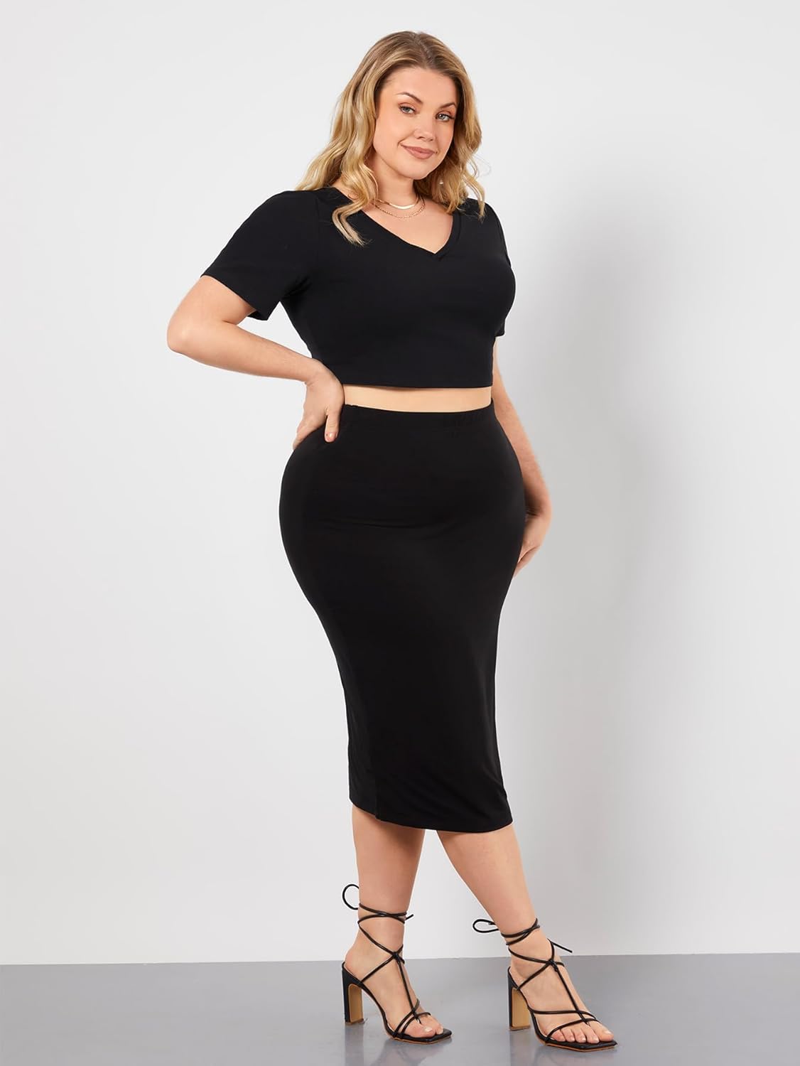 Women's Plus Size High Waisted Bodycon Skirt Basic Pencil Midi Skirts - Image 5