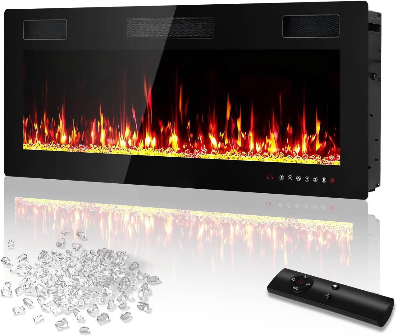 60" Electric Fireplace Ultra Narrow Aluminum Frame & Wide Screen, Electric Fireplace Inserts/Wall Mounted with Heater, Adjustable Flame Color and Brightness, Remote Control/Timer, 750/1500w