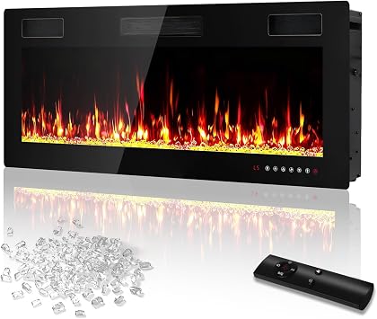 36 inch Electric Fireplace Insert Ultra-Thin, Recessed/Wall Mounted with Remote Control, Wall Fireplace Heater with Adjustable Flame and Brightness, Linear with Timer, Touch Screen, 750/1500W