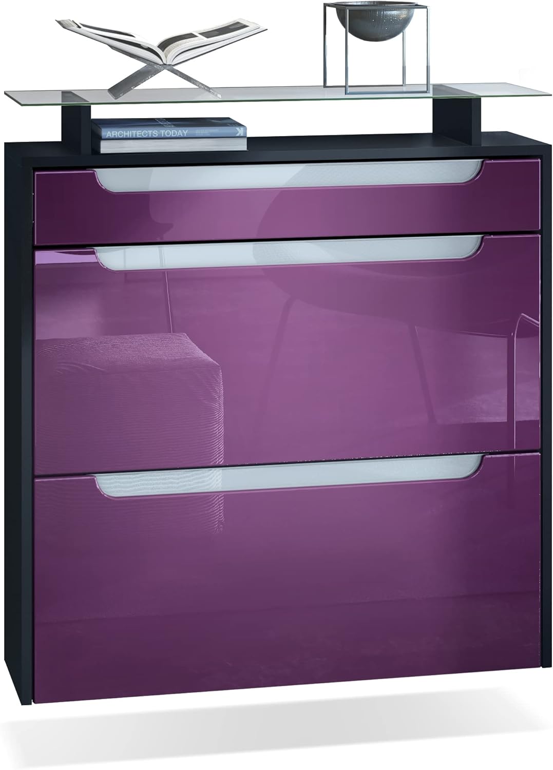 Vladon Annie Shoe Cabinet Matt Black High Gloss, Kenya Ubuy