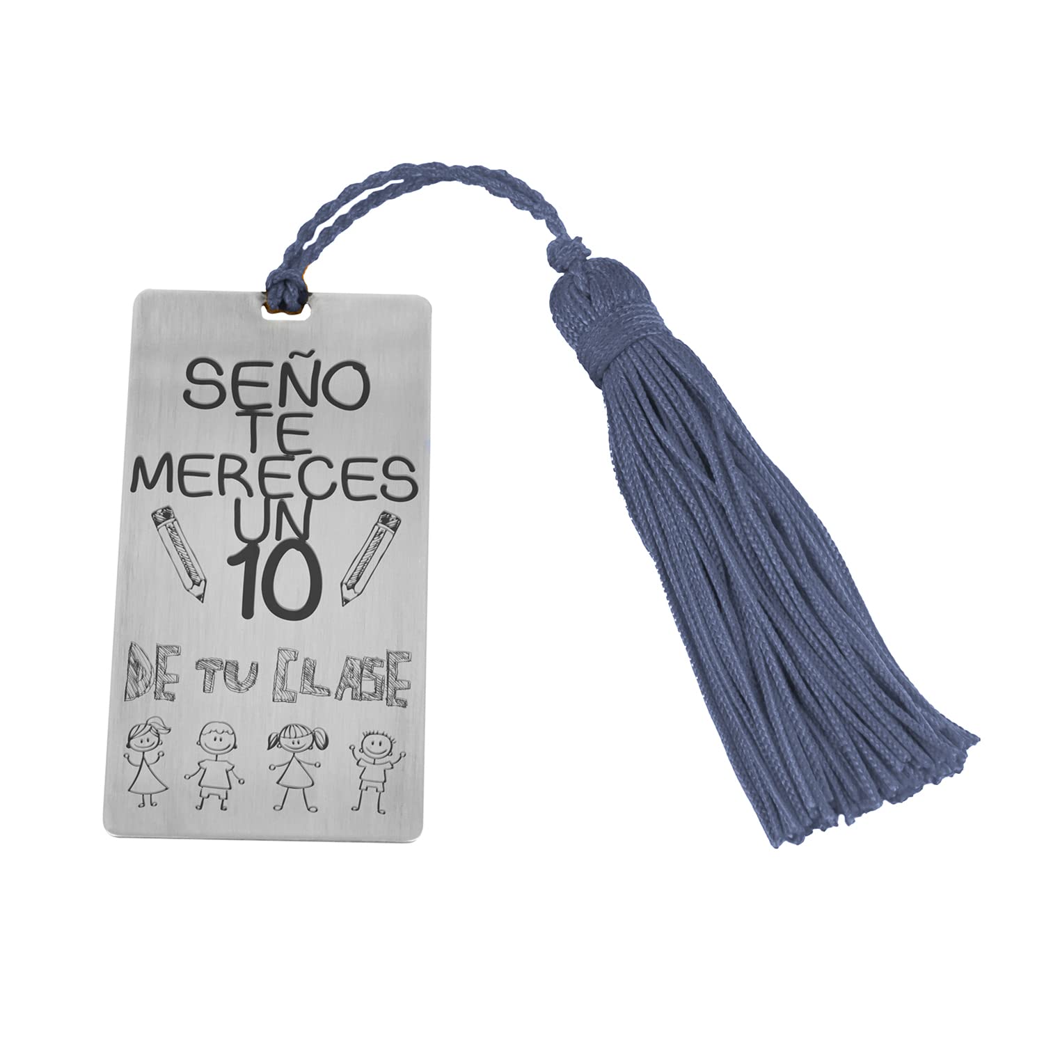 Segnalibro in argento per profes "Ti meriti un 10" con nappone colorato - Regalo per insegnanti - Fine corso (blu, 2 facce)