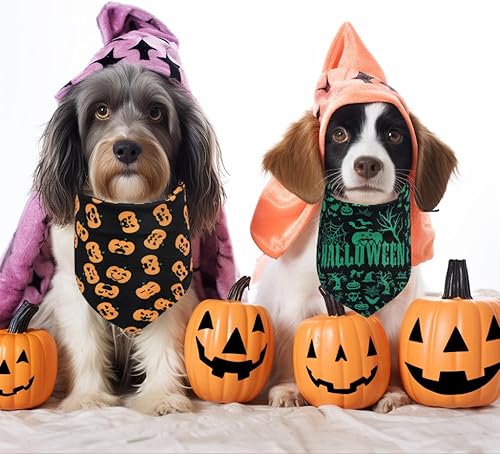 Miniatura 4 de Duuclume 2 unidades de bandana para perro, Halloween, Navidad, patrón de Halloween, lavable, triangular, reversible, accesorios para niños y niñas,