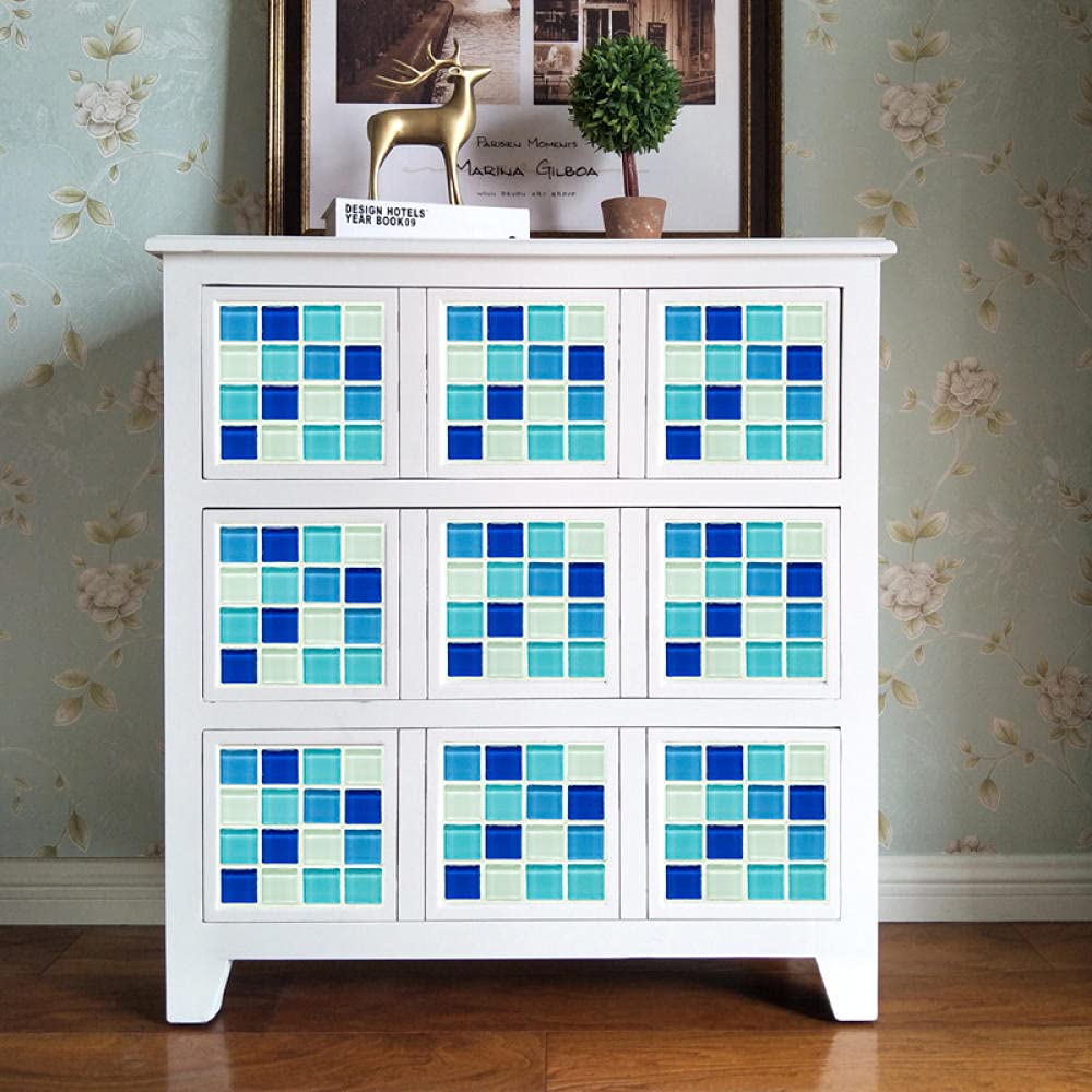 Tile Stickers Duck Egg Blue Beige Stick on Tiles PVC for Kitchen Heat Resistant Bathroom Waterproof Self Adhesive Walls Peel and Wallpaper 20x20cm
