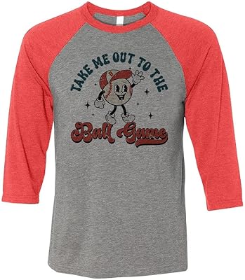 Retro Ball Game Baseball Three-Quarter Raglan Sleeve Baseball Shirt Unisex X-Small Grey/Red