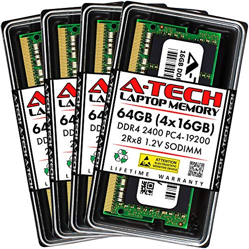Image of A-Tech 64GB (4x16GB) DDR4 2400 MHz SODIMM PC4-19200 (PC4-2400T) CL17 2Rx8 Non-ECC Laptop RAM Memory Modules