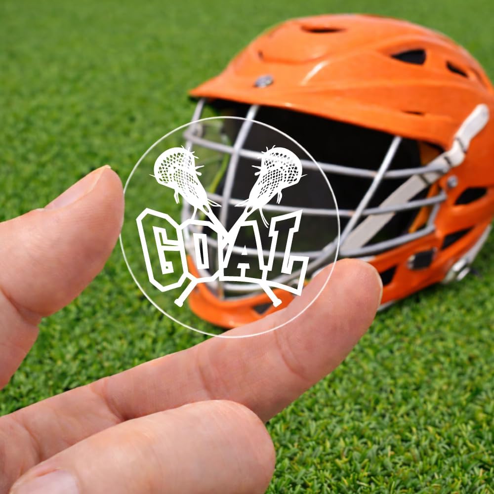Goal Award Decals (White on Clear) - 1 1/8" Circle - 100 Total Stickers (4 Sheets of 25) – 20 Mil Heavy-Duty Vinyl with Strong 3M Adhesive - Pro-Grade Punch-Out Stickers - Lacrosse
