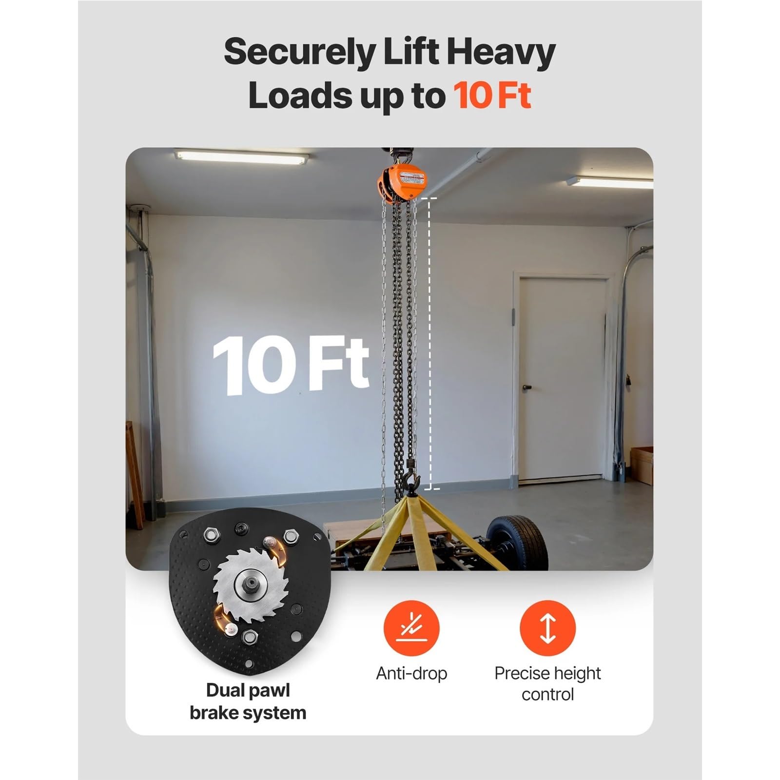 flaschenzug Seilhebezug Handkettenzug Mit Verzinkter G80-Kette, 10 Fuß/20 Fuß Hubhöhe, Flaschenzug Für Garage(1T 10FT)