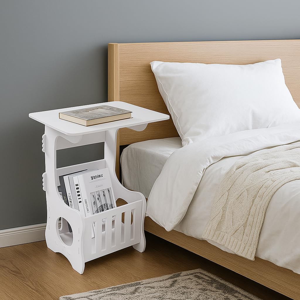 LN COZY CORNER End Table 3 Tier Modern Wood Nightstand End Table Nightstand for Living Room, Bedroom, Bathroom, Balcony White (Square, 47 * 36 * 27cm)