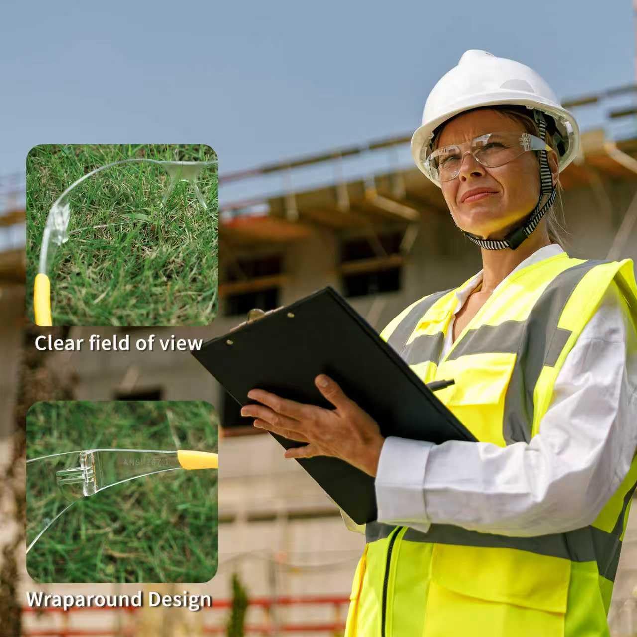 Salfboy 50 gafas de seguridad envolventes antivaho, certificado ANSI Z87.1 para construcción, trabajo en el patio, laboratorios
