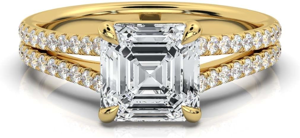 1-5 Ct Asscher Cut Moissanite Engagement Ring For Women Colorless VVS1 10K 14K 18K Solid Gold & 925 Sterling Silver Ohana Split Shank Ring Christmas Gift For Her