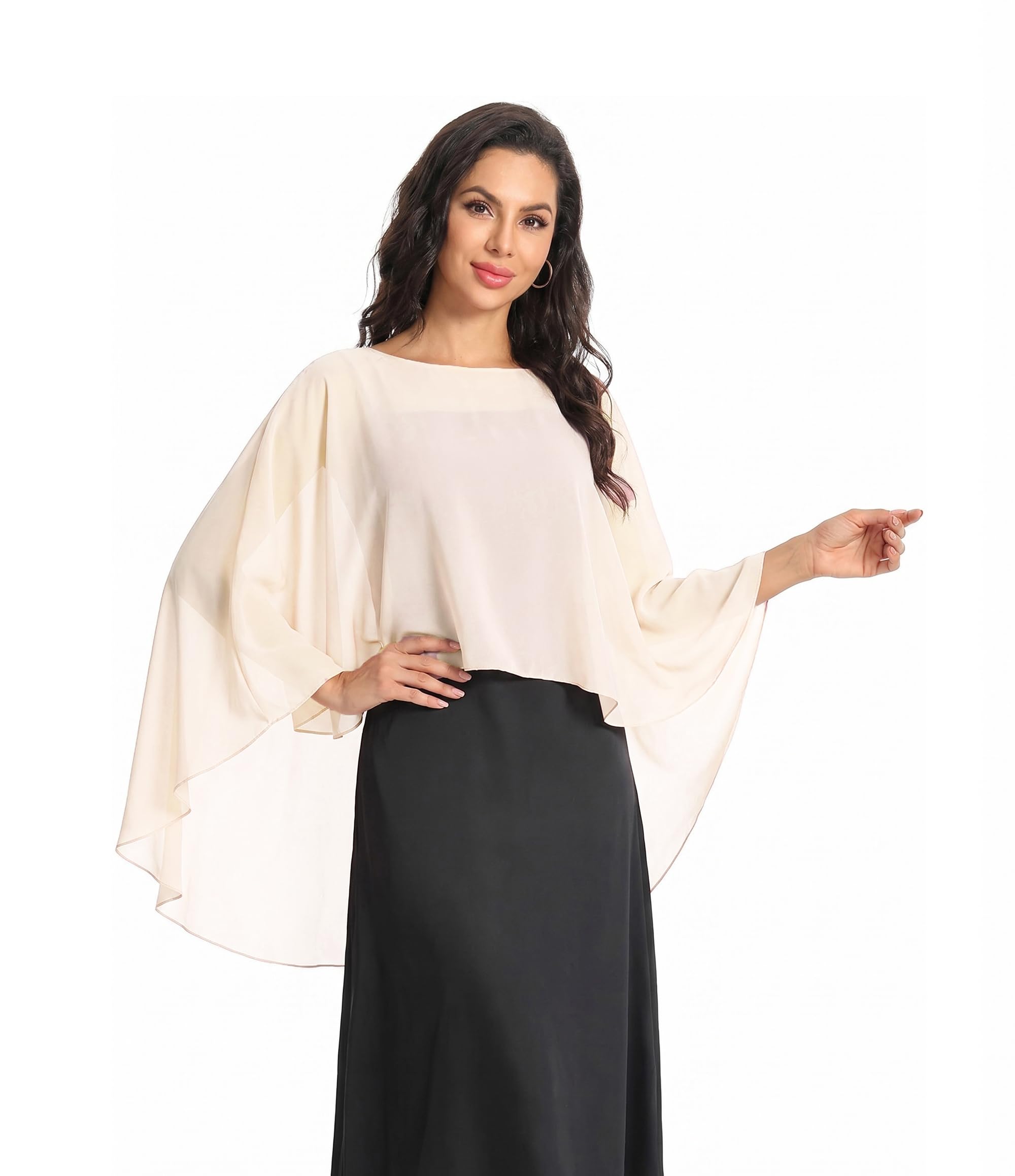 Baoqiya Chiffon Capes Sheer Capelets Long Cape Poncho For Women Plus Size