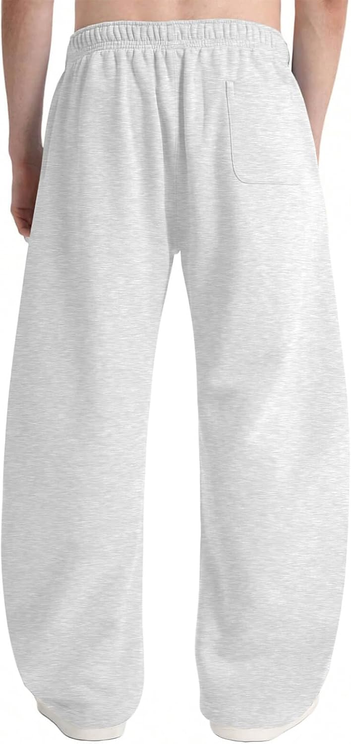 HeSaYep Men's Fleece Baggy Sweatpants Wide Leg Barrel Sweat Pants Lounge Athletic Gym Pants with Pockets - Image 2