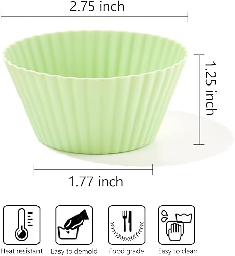 Miniatura 2 de Juego de 24 tazas de silicona para hornear, reutilizables, antiadherentes, forros para magdalenas, magdalenas, no tóxicos, sin BPA, para pudín,