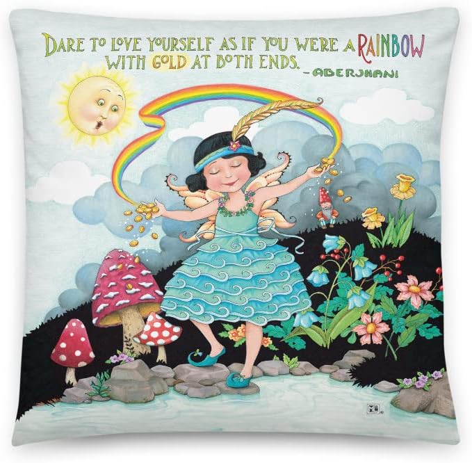 Mary Engelbreit Love Yourself Throw Pillow – 18"x18" Decorative Accent Pillow with Washable Cover & Concealed Zipper