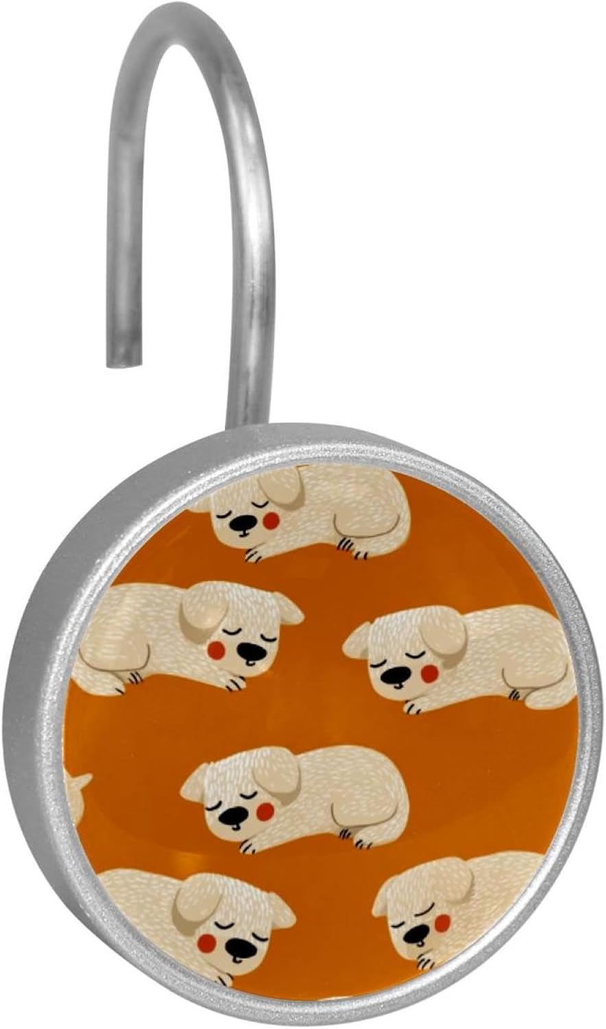 12PCS Sleeping Dog Cute Pattern (2) Shower Curtain Hooks Metal Rust Resistant Decorative Shower Curtain Hooks Bathroom Decorations
