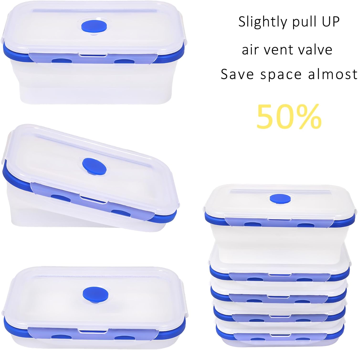 5 Pack Translucent Collapsible Silicone Food Storage Containers with Leak-Resistant Lids, 27oz Bento Lunch Box, microwave, dishwasher, freezer safe, BPA Free