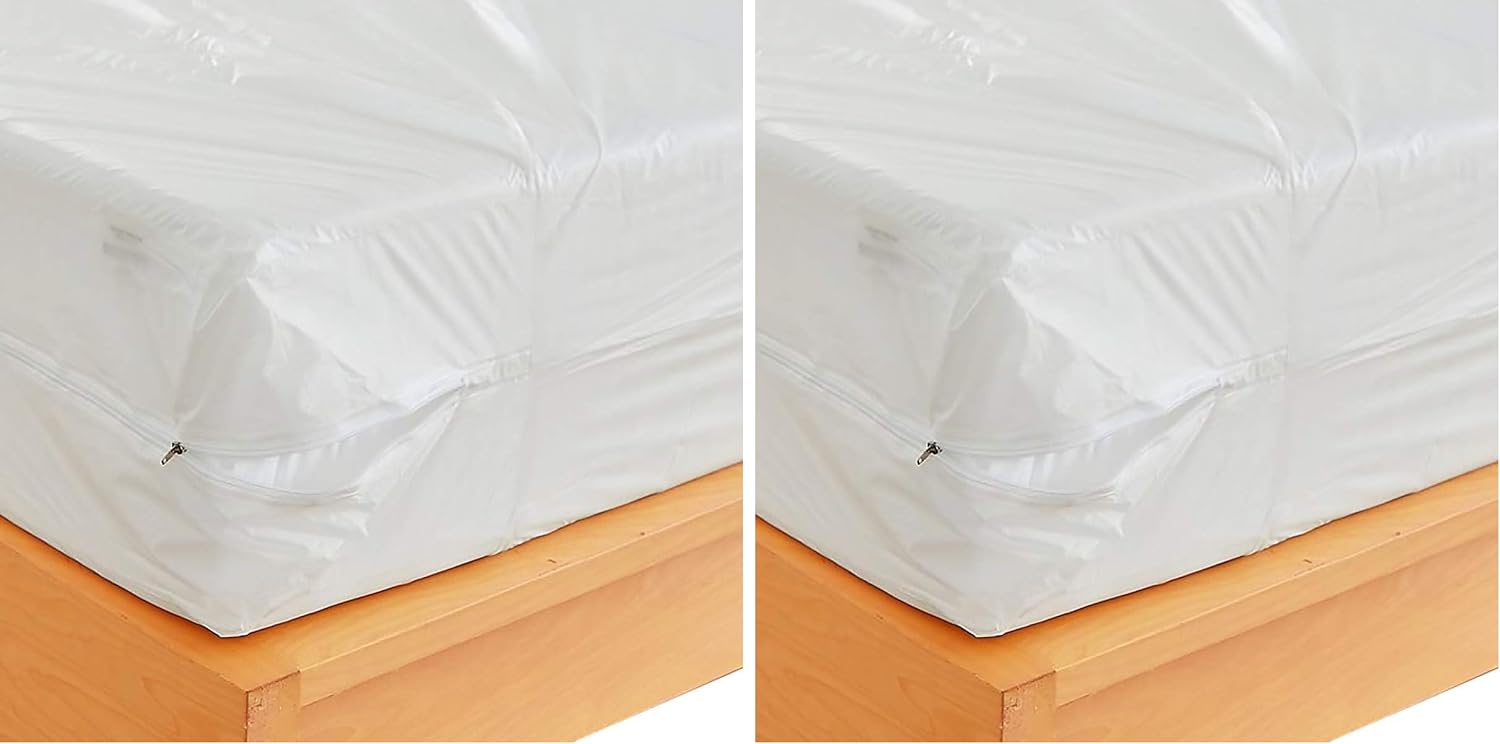 Waterproof Zippered Plastic Mattress Protector Encasement (Queen Size)