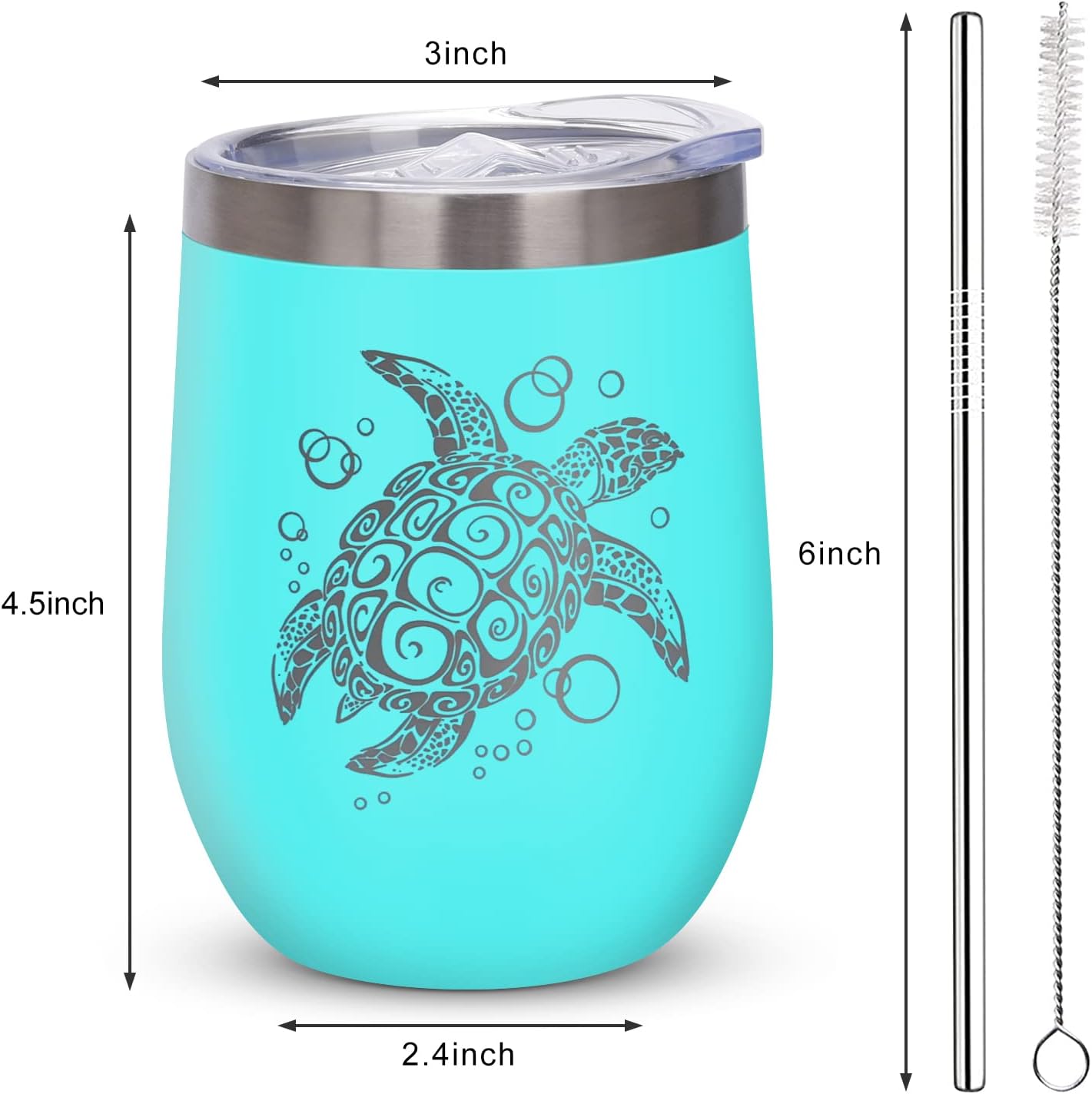 Sea Turtle Insulated Tumbler with Lid - Sea Turtle Gifts for Women, Ocean Themed Beach Gifts for Friends Mom Coworker, 12 oz Stainless Steel Wine Tumbler Coffee Mug, Teal - Image 7