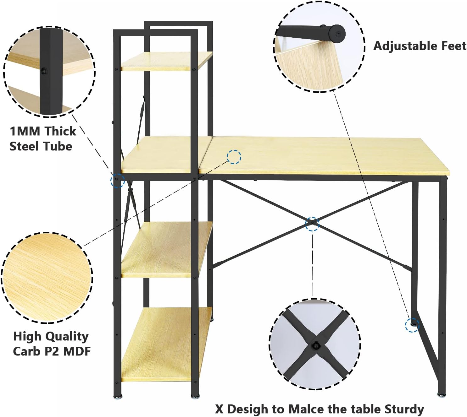 Office desks for Home Computer Table Writing Study Desk Student Desk for Bedroom Simple Studio Large Computer Desk with Printer Space Desk with Shelves Modern Simple Desk 42inch : Home & Kitchen