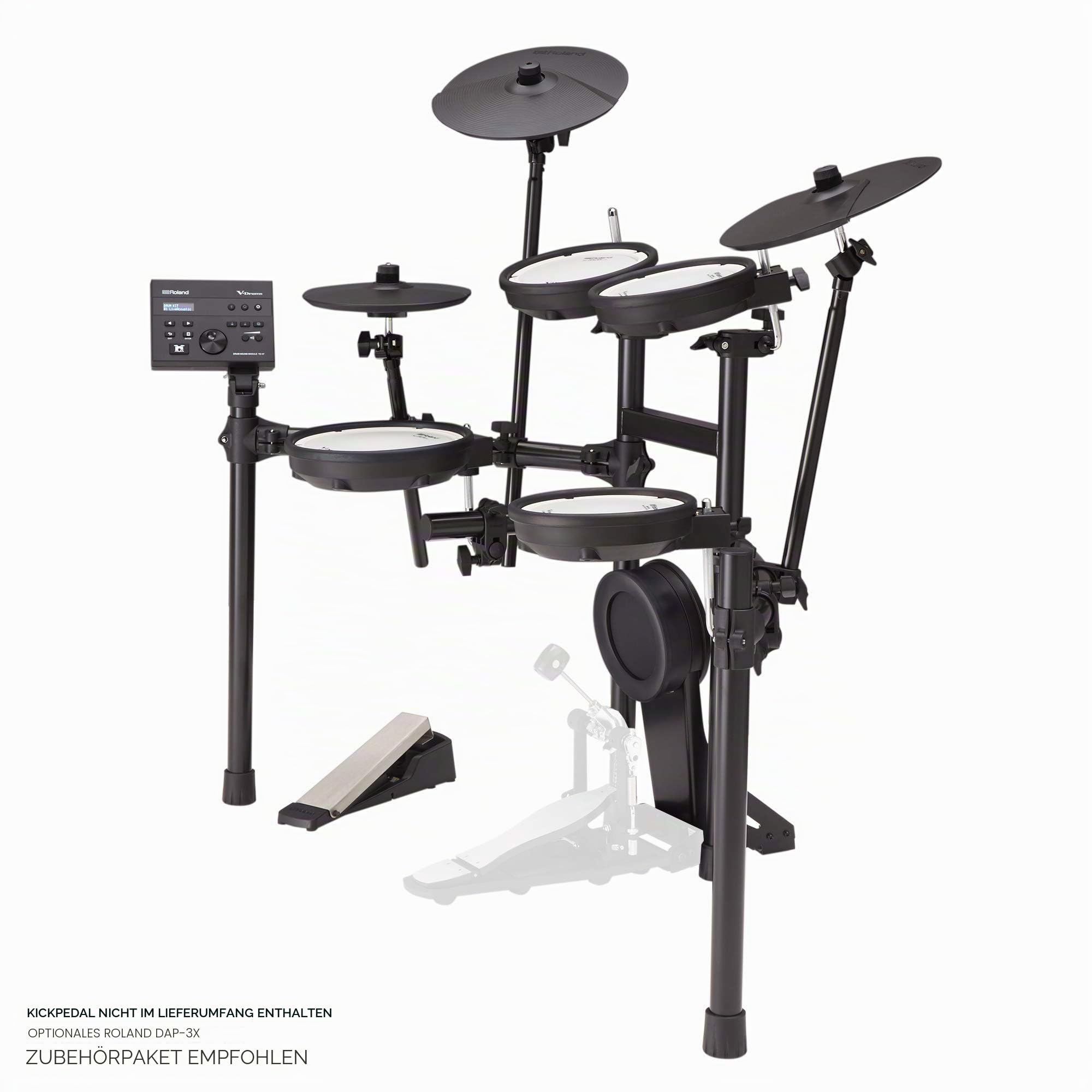 ROLAND TD-07KV Elektronisches Schlagzeug, komplett mit Bluetooth-Technologie für Audio- und MIDI-Streaming, ROLANDs weltberühmten doppellagigen Mesh-Fellen, über 140 verschiedenen Drum-Sounds