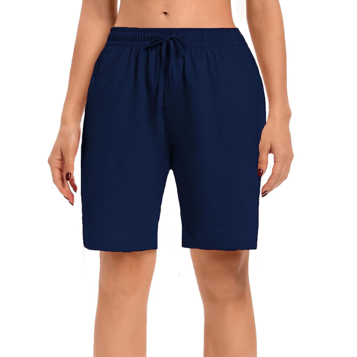 Women Mid Rise Elasticated Waistband Cotton Blend Women Above Knee Shorts-picture-29