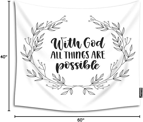 Miniatura 4 de Moslion Tapiz con texto en inglés "With God All Things are Possible", con texto escrito a mano, versículo bíblico, tapiz floral para colgar en la