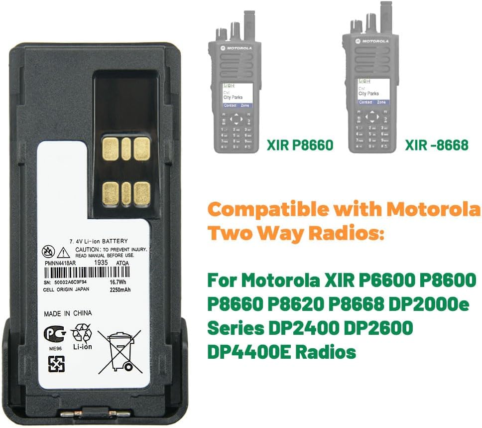 10Pcs PMNN4418AR Two-Way Radio Replacement Li-ion Battery for Mo-torola XIR P6600 P6620 P8600 P8660 P8620 P8668 DP2000e DP2400 DP2600 DP4400E Radios