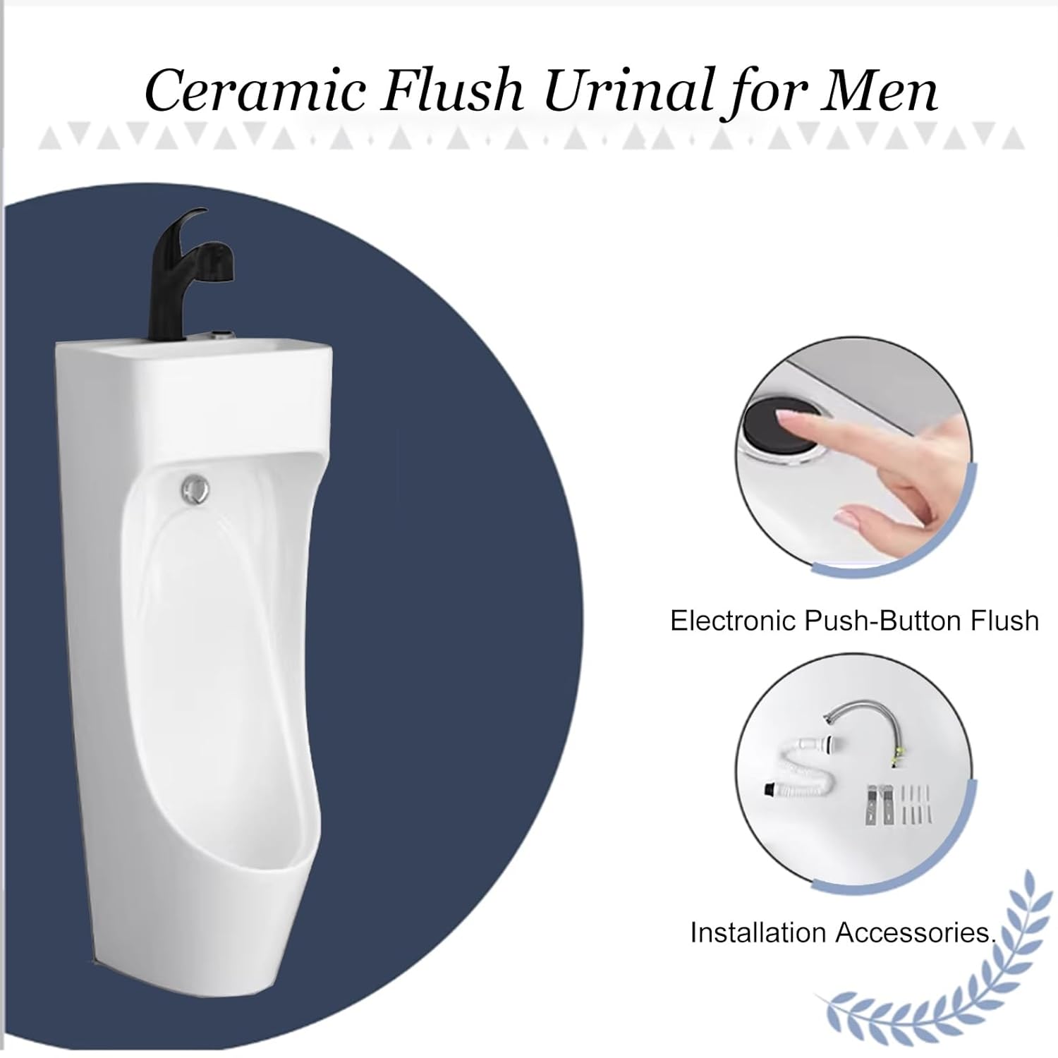 Urinal potties Wall Mounted Space Saving Ceramic Urinal for Men, Anti-Odor Washout Integrated Urine Diverter - Anti-Splash, Corner Home Urinals for Adult Flushing(White)