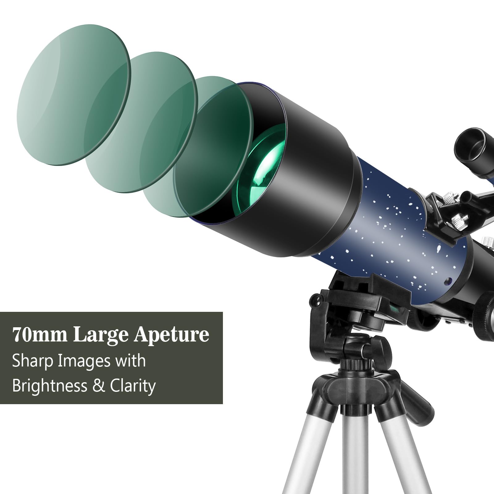 Teleskop für Erwachsene Anfänger, 70mm Aperture 400mm AZ Mount Voll Multi-Coated Optics Refraktor Tragbare Teleskope, Reiseteleskop mit Stativ und Telefon Adapter-Blau