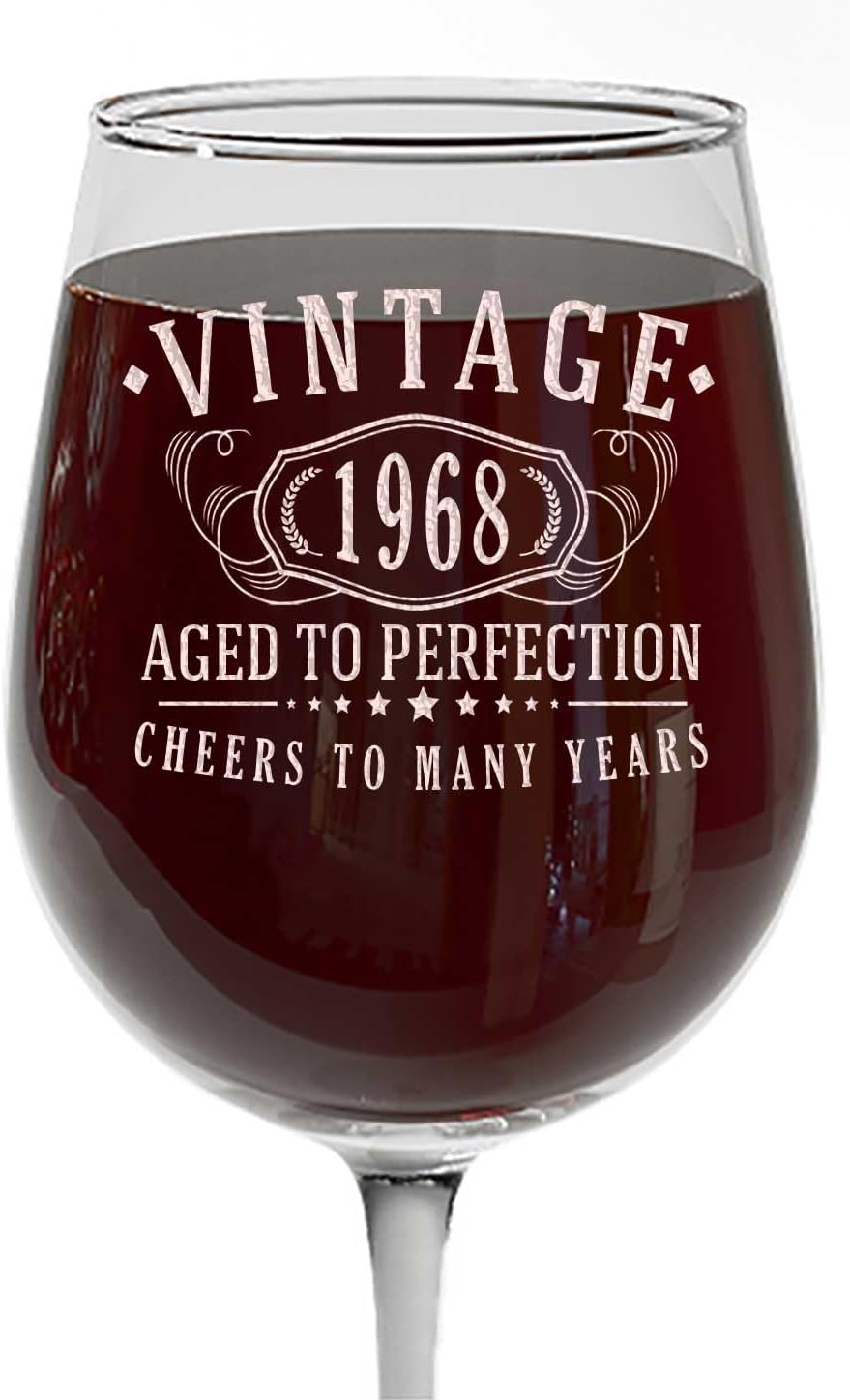 Spotted Dog Company Vintage 1968 Etched 16oz Stemmed Wine Glass - Aged to Perfection - 55th Birthday Gifts for Her Women - 55 Years Old Decorations Anniversary