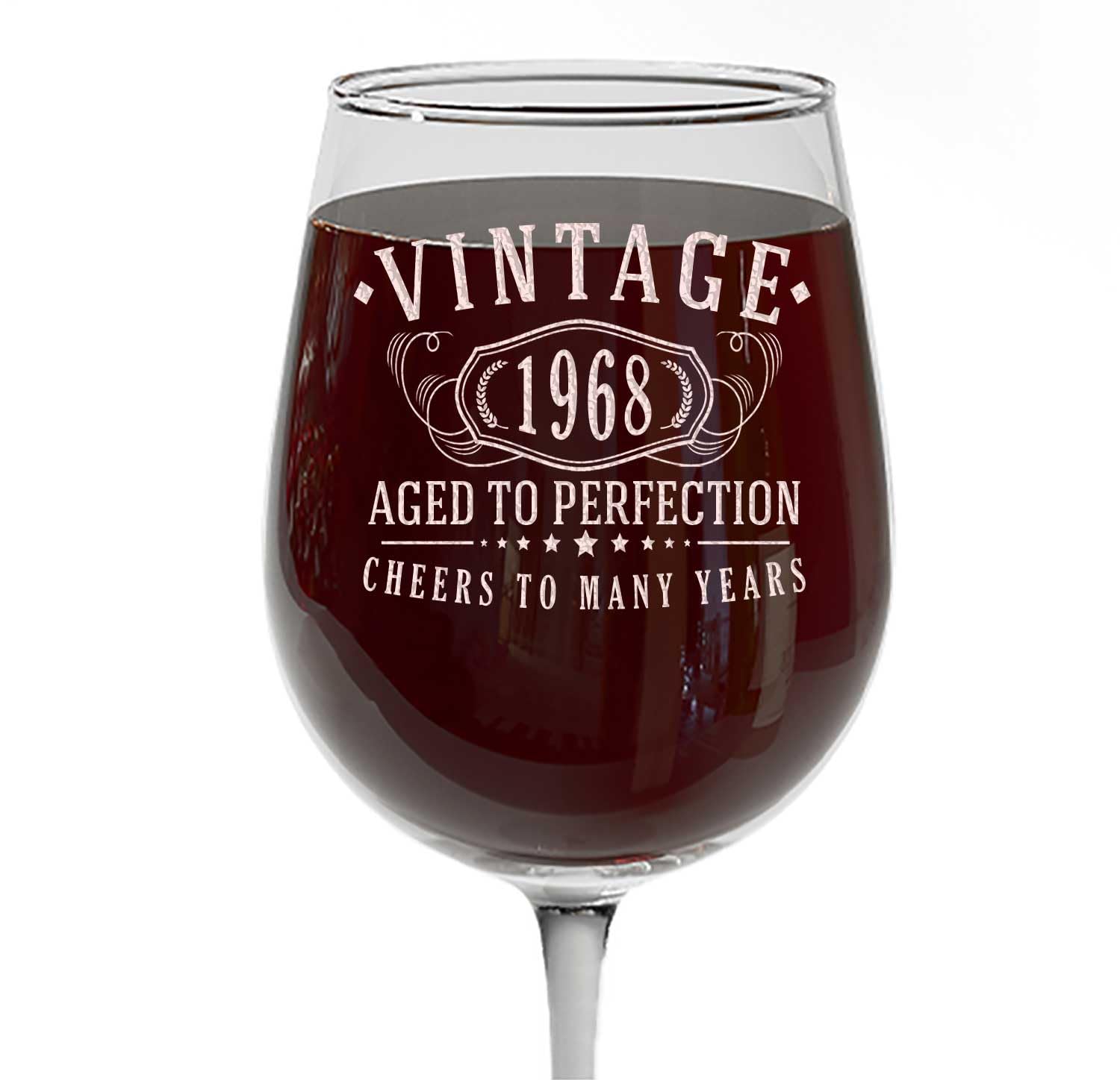 Spotted Dog Company Vintage 1968 Etched 16oz Stemmed Wine Glass - Aged to Perfection - 55th Birthday Gifts for Her Women - 55 Years Old Decorations Anniversary