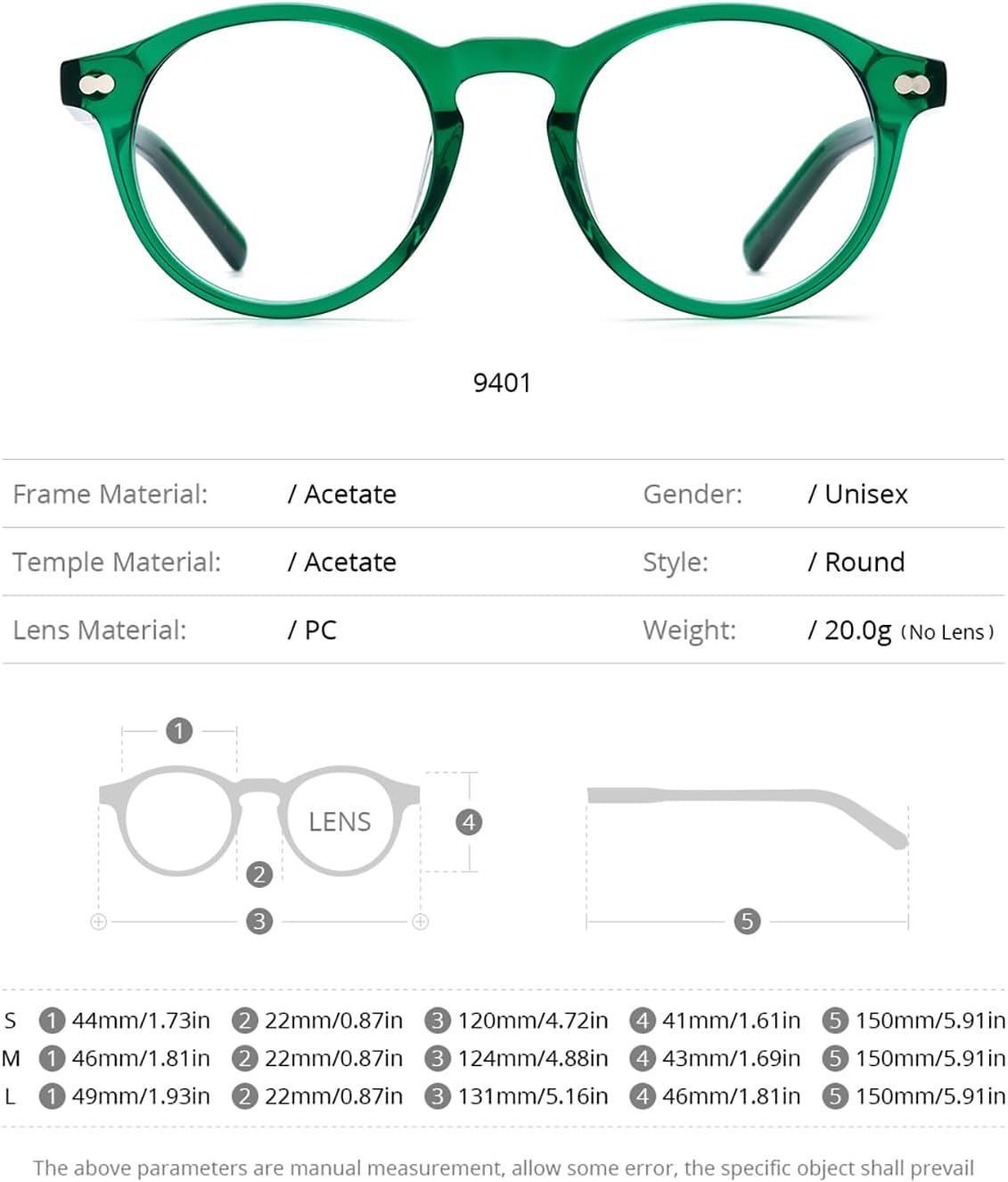 HEPIDEM Acetate Vintage Glasses Frame, Classic Round Spectacles for Men and Women, 9401 - Image 2