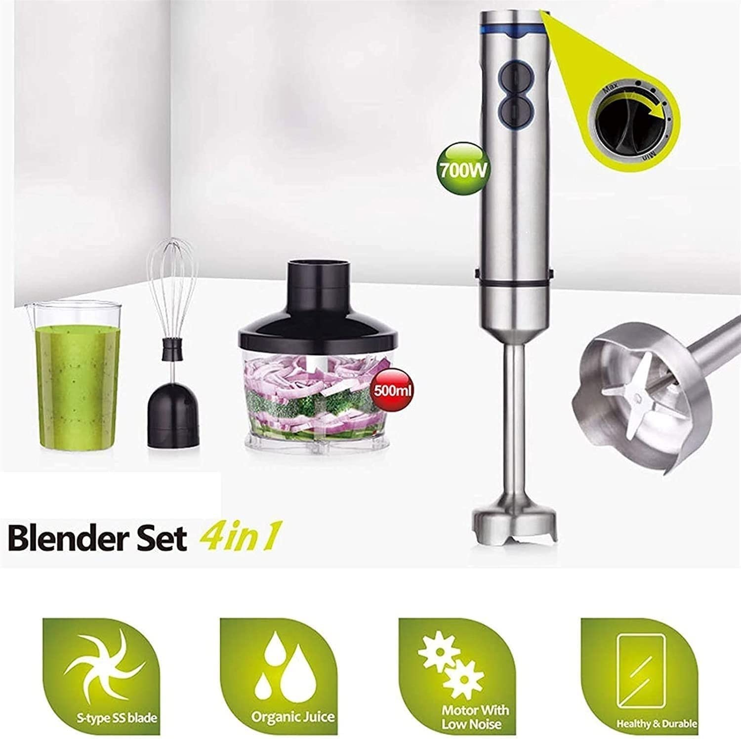 Elektryczny blender ręczny, blender ręczny, ostrza ze stali nierdzewnej, mikser ręczny, idealny do koktajli, przecierania jedzenia dla dzieci i zup, 700 W