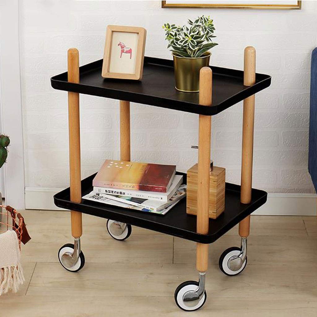 Amazon Com Amyal End Table Mobile Small Coffee Table With Wheels Double Storage Side Tables Cart Wood Sofa Bedside Table For Living Room Color Black Square Furniture Decor