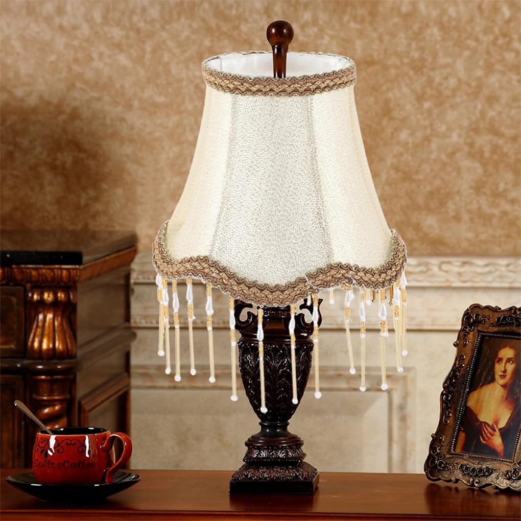Vintage Lampenschirm 70er Jahre – Glockenförmig Aus Stoff Mit Fransen – Retro Deko Für Tisch- & Stehlampen – Jacquard-Design (A)