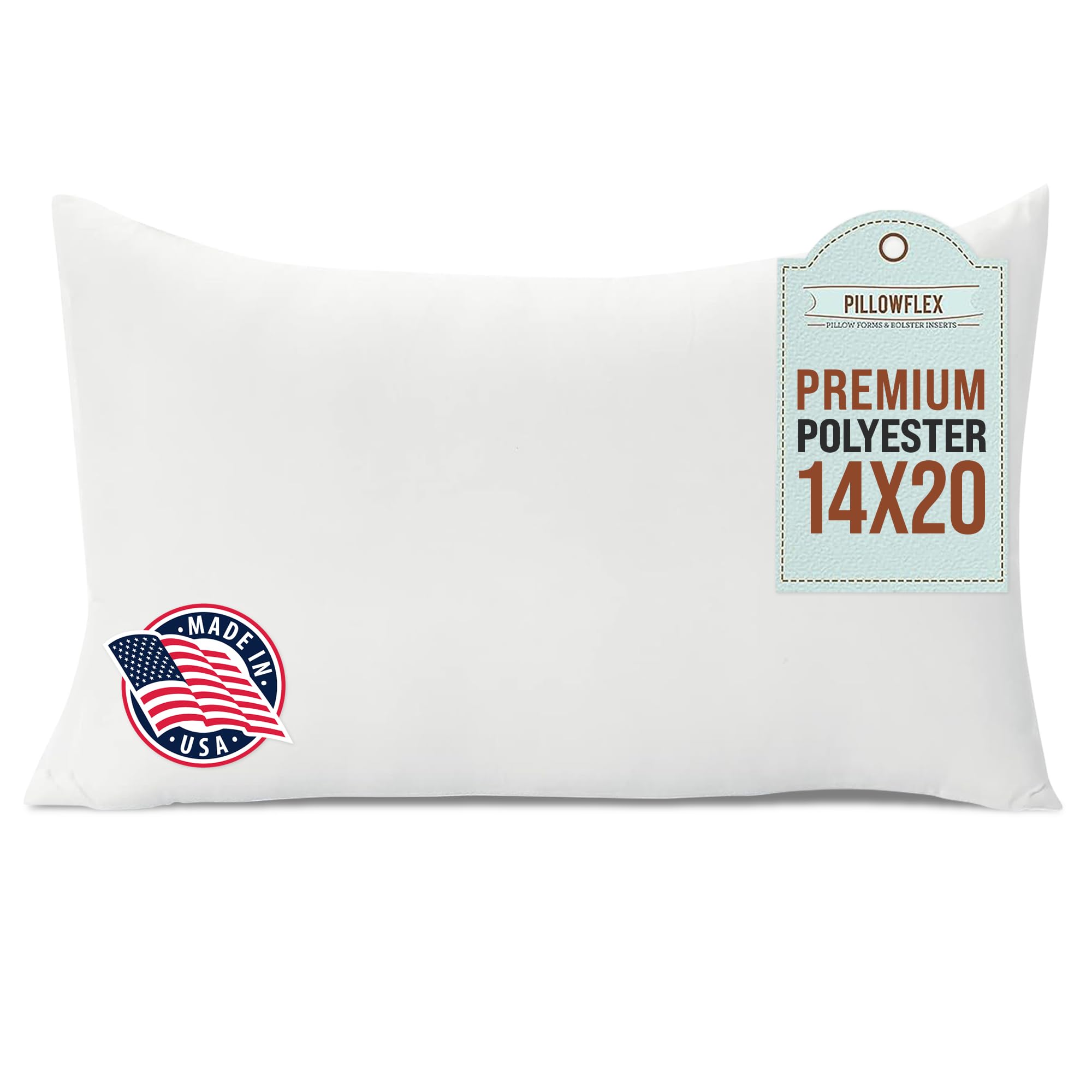 Pillowflex Premium Polyester Pillow Insert - 14"x20" Pillow Form - Machine Washable, Accent Throw Insert, Lumbar Pillow Insert for Sham - Back, Travel Pillow, Neck Pillow - 1 Decorative Pillow