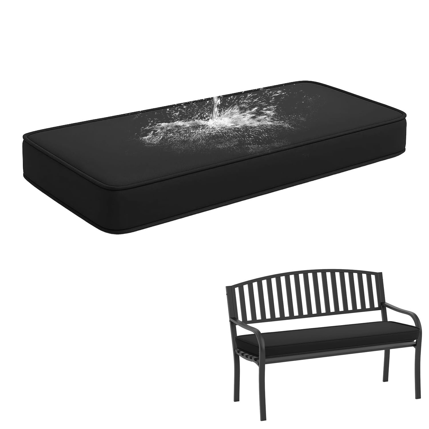 Waterproof Outdoor Bench Cushion with Non-Slip Base & Ties, 50D High Density Foam Bench Seat Cushion, Removable Zipped Cover for Garden, Patio or Window Seat,Black,140X60X5cm